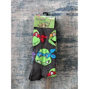 New! Teenage Mutant Ninja Turtles Crew Length Black and Gray Socks Unisex Large